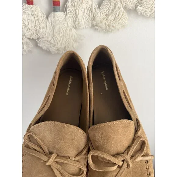 Reformation Annette Toasted Coconut Brown Moccasin Suede Leather Neutral 9.5 - Picture 8 of 9